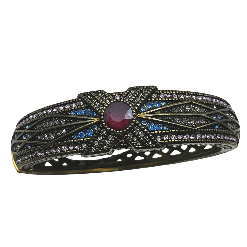 Heidi Daus Conscious Coupling Art Deco Purple Blue Crystal Hinged Bracelet